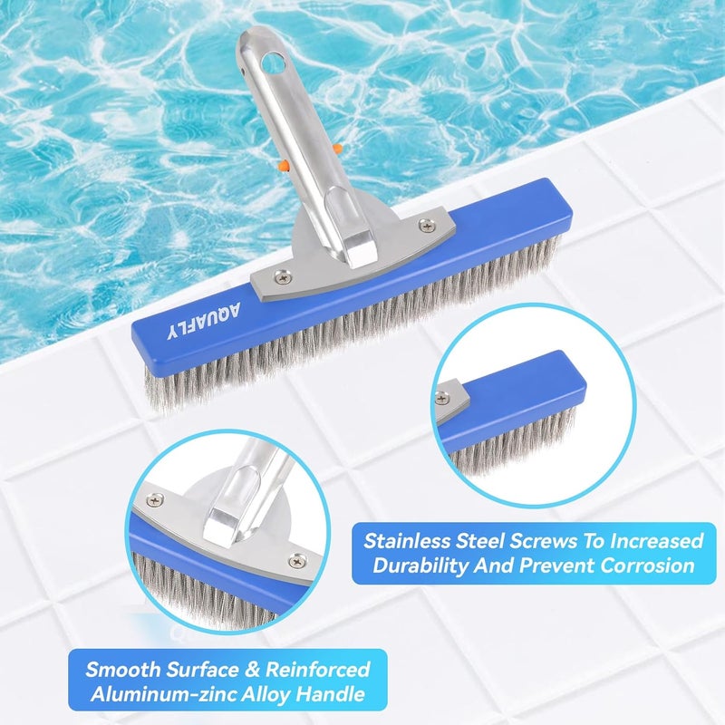 AQUAFLY 10-Inch Stainless Steel Pool Brush - Heavy Duty Pool Cleaning Brush for Concrete & Gunite Pools, Deep Cleaning Tool for Walls & Floors - Durable Wire Bristle Brush Head - Image 5